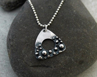 Silver Fizz Guitar Pick Necklace / Pendant - Made Upon Order in the PNW - Completely Reclaimed Fine and Sterling Silver - Nickel Free