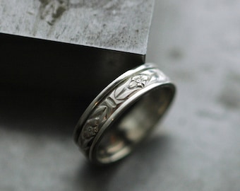 Cherry Blossom Spinner Ring - Handmade in Reclaimed Sterling Silver - Nickel Free Band - 100% Made in America - Delicate Posey Ring