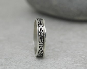 Cherry Blossom Spinner Ring Handmade in Solid Sterling Silver- A Delicate Fidget Band - 100% made in the USA - Nickel Free - Meditation Ring