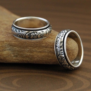 Handcrafted Floral Spinner Ring in Sterling Silver - Made in the Las Vegas - Nickel Free