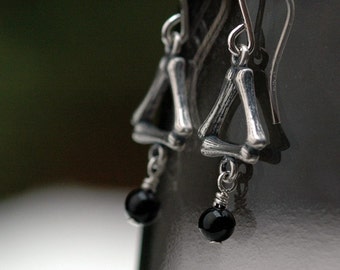 Bamboo Triangle Earrings with Black Onyx in Sterling Silver - Ready to Ship