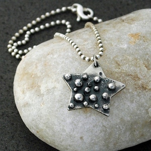FIZZ - Silver Star Necklace with Organic Texture - Made upon Order - Nickel Free - Handmade in the USA