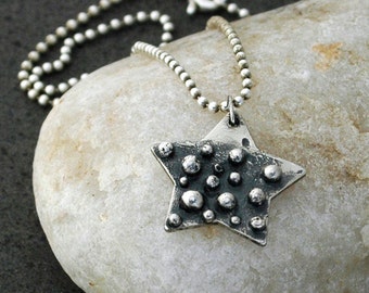 FIZZ - Silver Star Necklace with Organic Texture - Made upon Order - Nickel Free - Handmade in the USA