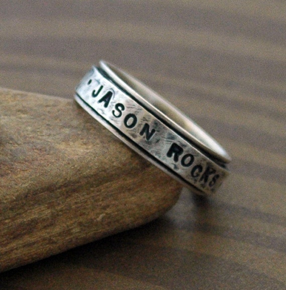 Distressed Text Spinner Ring in Sterling Silver Say what YOU Etsy