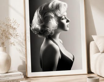 Old Hollywood Wall Art, Blonde Vintage Portrait Print, Black and White Glamor Poster, Elegant Printable Decor, PDF, digital printable