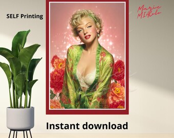 Vintage Glamor Pin-Up Poster – digital art painting - Pin-up boudoir elegance – Printable Wall Art, PDF, all sizes