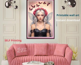 Digital art poster, Gothic Fairy, instant download, high-resolution PDF, European & American formats | Built-in frame effect