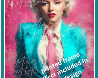 Printable wall poster, digital art, Stylish Marilyn Monroe, High-resolution PDF | European & American formats, Built-in frame effect