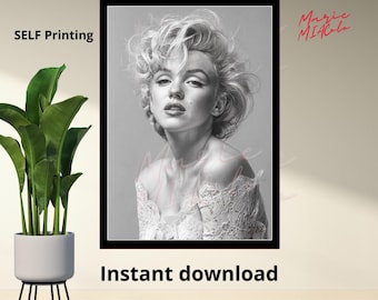 Marilyn Monroe Printable Wall Art – Black and white art – Marilyn Monroe Gallery Wall Decor – old hollywood, glamor classic actres, PDF HD
