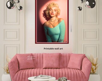 Printable wall poster, vintage glamour, classic movie star, PDF all sizes, wall art.