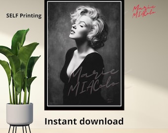 Vintage Hollywood Glam Printable Wall Art ,Black & White Actress Portrait Poster, Classic Film Star Style – Digital Download US/EU Sizes