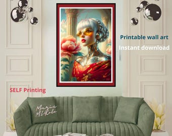 Cyberpunk Wall Art Printable, Stylish Cyborg Woman Poster, Futuristic Sci Fi Decor, Instant Download PDF, 300 DPI, Multiple Sizes