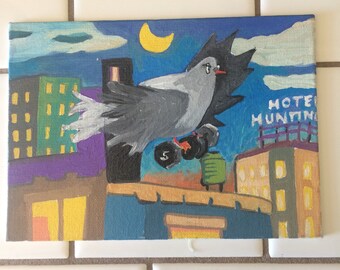 Pigeon with barbells, orignial artwork