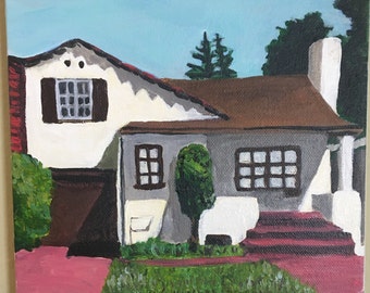Bungalow# 5 - Home Series Original painting on canvas. 8"x8"