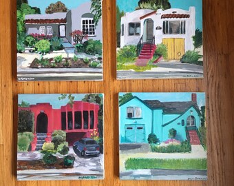 Bay Area Bungalow: Berkeley- Set of four. Original paintings on canvas. 8"x8" Now you can own several homes in CA., be a property magnate!