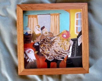 Original Artwork, small print &quot;Hen Party&quot; in a versitile picture frame hang up or table