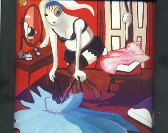 Rabbit Boudiour, framed small  print of an orignial painting