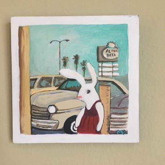 Alpha Beta Parking Lot Young Bunny Small Original Painting Etsy