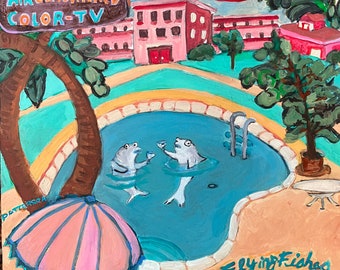 Hotel Mandalay Where the Flying Fishes Play, Original artwork, painting, one of a kind