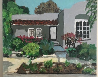 Original painting on canvas. Bungalow: #6  Home series  8"x8"