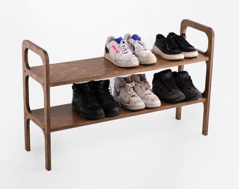 Shoe Rack 2-Tier Wooden Walnut Shoe Rack for Entryway Sturdy Shoe Shelf Shoe Storage Shoe Organizer for Hallway Closet Entrance Bedroom