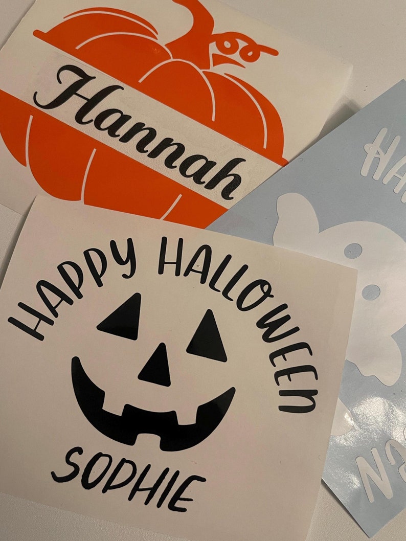 Personalised HALLOWEEN DECALS Vinyl Stickers Pumpkins Ghost Trick or