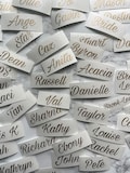PERSONALISED VINYL STICKERS - 1-3INCHS -  Name Tags Multipack Guest List Place Cards Hen Bride Birthday Decal Wedding Favours Permanent