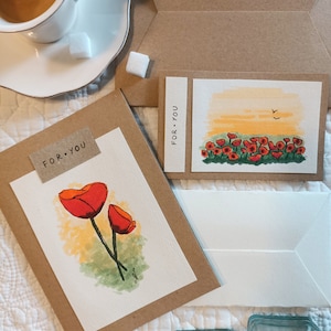 Set biglietti auguri fatti a mano "Papaveri" per festa della mamma, festa della donna, compleanno amica