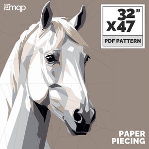 Il modello di trapunta White Horse, modelli di trapuntatura per principianti, modelli di carta da parati Foundation / Download immediato in PDF - 32 x 47 pollici