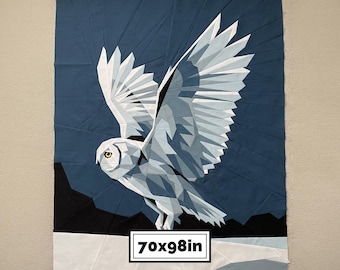 Owl Quilt Pattern 70x98 – Large Geometric Bird, Winter FPP Sewing