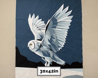 Owl Quilt Pattern 30x42 – Bird in Flight, Winter FPP Wall Hanging