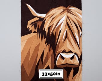 Highland Cow Throw Quilt Pattern PDF – 33x50" Paper Pieced Animal Design