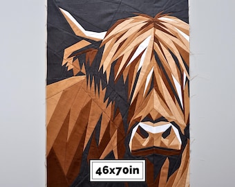 Highland Cow Quilt Pattern – Large Scottish Cow FPP, Rustic Wall Art 46x70"