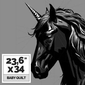 The Black Unicorn Paper Piecing, Quilting Patterns For Beginners, Unicorn Quilt Pattern, Room Decor | Instant Download Pdf - 23.6 x 34 Inch
