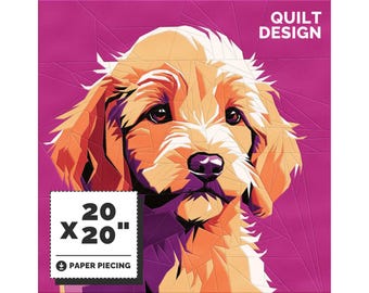 Mönster för quilt med Golden Doodle-motiv för hund, papperslappning (PDF-nedladdning)
