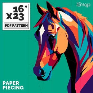 Pop Pferd Quilt Anleitung, Foundation Paper Piecing Pattern, einfache Quiltmuster | Zimmer Dekor | Sofort Download Pdf - 40 x 50 cm