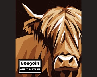 Highland Cow Quilt Pattern PDF – Rustic Farmhouse Animal (60x70")