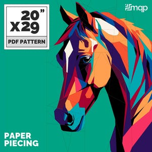 Pop Pferd Quilt Anleitung, Foundation Paper Piecing Pattern, einfache Quiltmuster | Zimmer Dekor | Sofort Download Pdf - 50 x 75 cm