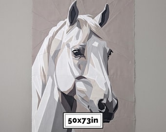 White Horse Quilt Pattern – Modern FPP Animal Quilt (PDF)