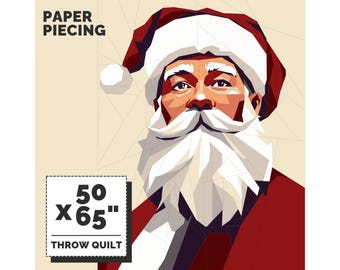 Xmas Santa Quilt Pattern, Paper Piecing, 50 x 65 Inch (PDF Pattern)