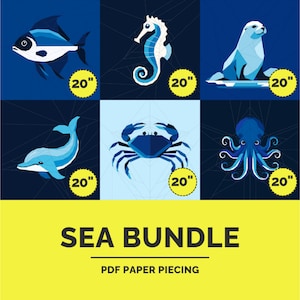 Sea Animal Quilt Patterns, Easy Quilting Patterns, Paper Piecing Quilt Pattern | Bundle Of 6 - Instant Download Pdf