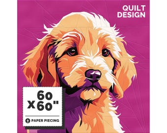 Mönster för quilt med Golden Doodle-motiv, papperslappning (PDF för direktnedladdning)