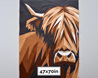 Highland Cow Quilt Pattern – Large Scottish Cow FPP, Rustic Wall Art 47x70"