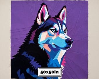 Siberian Husky Quilt Pattern – Modern Dog Portrait (50x50" FPP PDF)