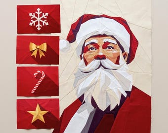Christmas Quilt Bundle PDF – Santa Throw Quilt & 4 Placemat FPP Patterns 12×18"