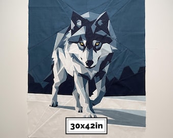 Wolf Quilt Pattern 30x42 – Winter Wildlife, Geometric FPP Wall Hanging
