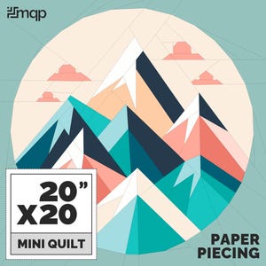 Pastel Mountain Quilt Pattern, Beginner Paper Piecing Quilt Pattern | Mountains Quilting Patterns | Instant Download Pdf - 20 x 20 Inch