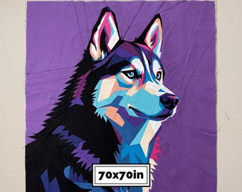 Siberian Husky Quilt Pattern: 70x70 FPP Dog Portrait (pdf)