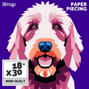 Modello per trapunta Labradoodle Dog, modello per quilting per principianti, modello per patchwork su carta per quilting / download immediato in PDF - 18 x 30 pollici