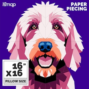 Modello per trapunta Labradoodle Dog, modello per quilting per principianti, modello per patchwork su carta per quilting / download immediato in PDF - 16 x 16 pollici